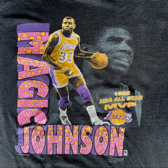 Vintage 90's MAGIC JOHNSON Los Angeles Lakers NBA Salem Sportswear XL T-Shirt - Picture 3 of 4